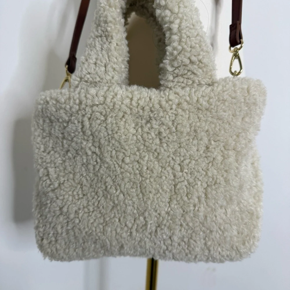 Aspen Sherpa Tote Bag Cross Body Cream Faux Shearling